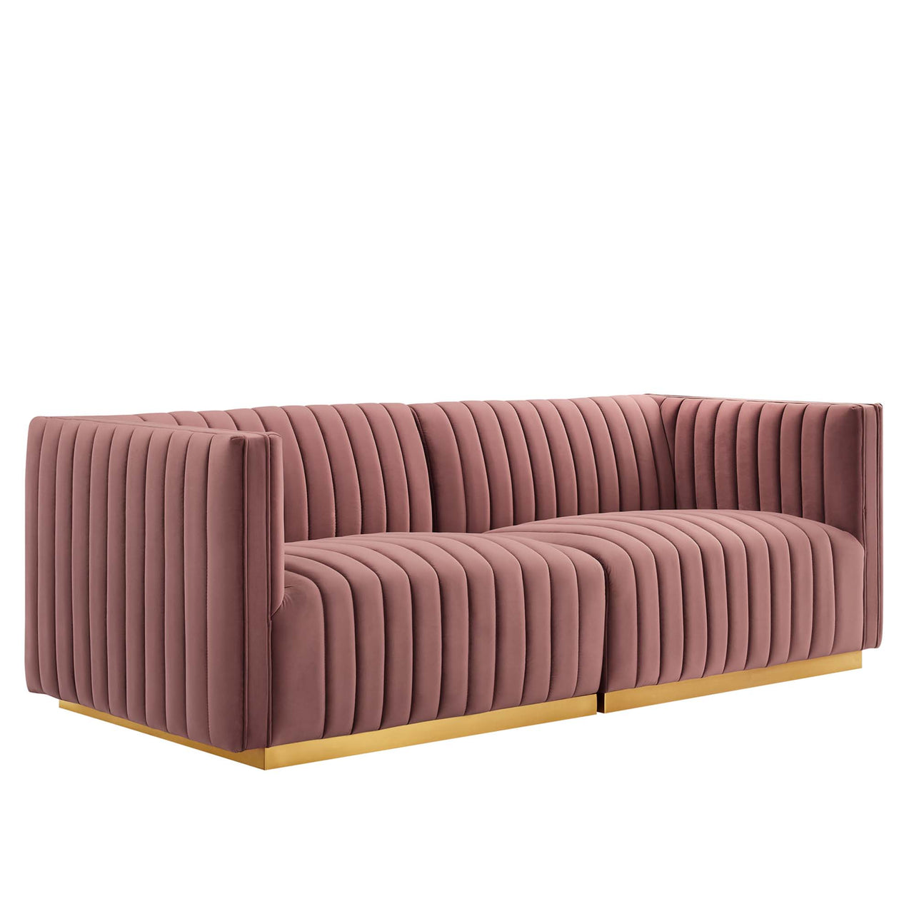 Evoke Velvet Loveseat Sectional, Gold & Dusty Rose