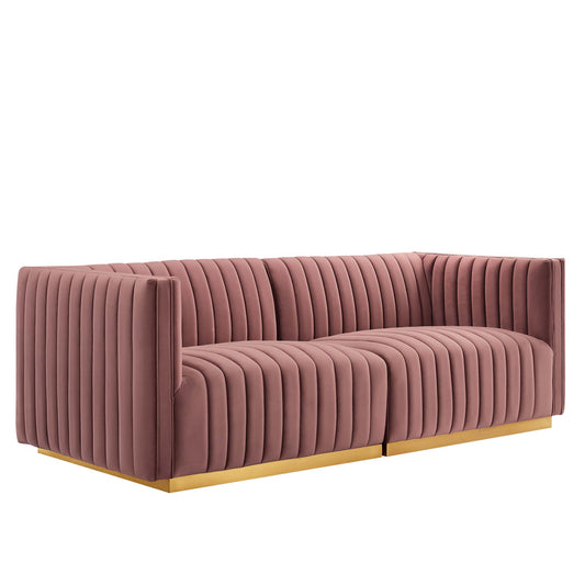 Evoke Velvet Loveseat Sectional, Gold & Dusty Rose