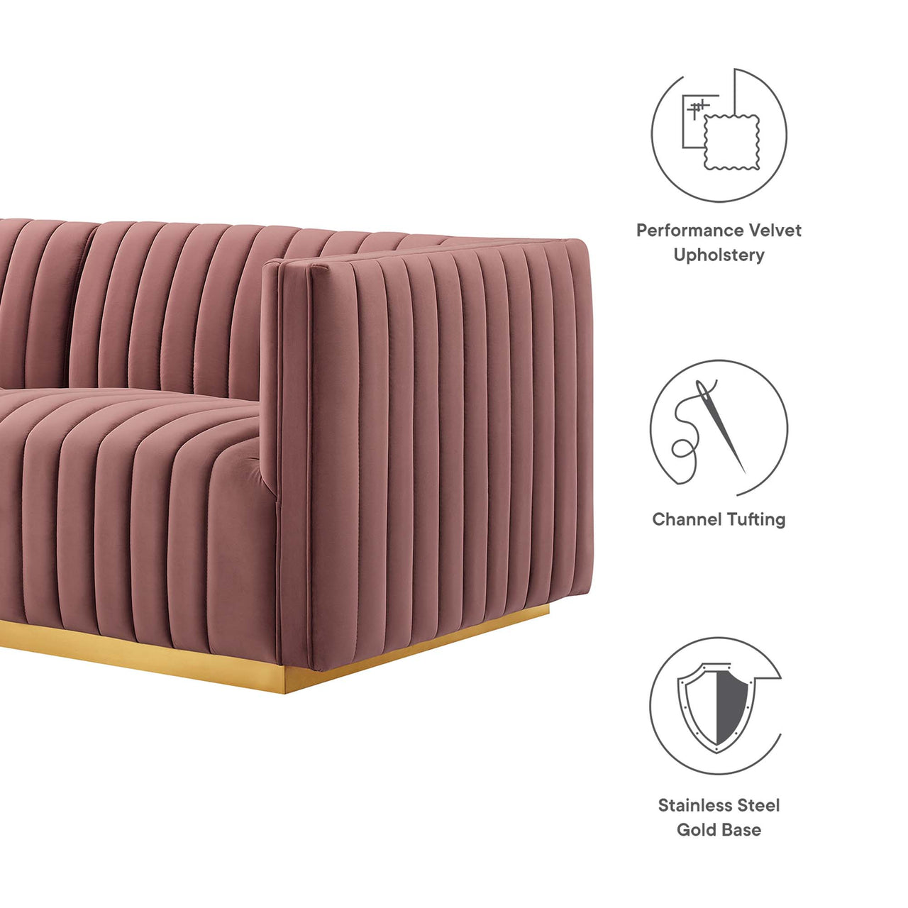Evoke Velvet Loveseat Sectional, Gold & Dusty Rose