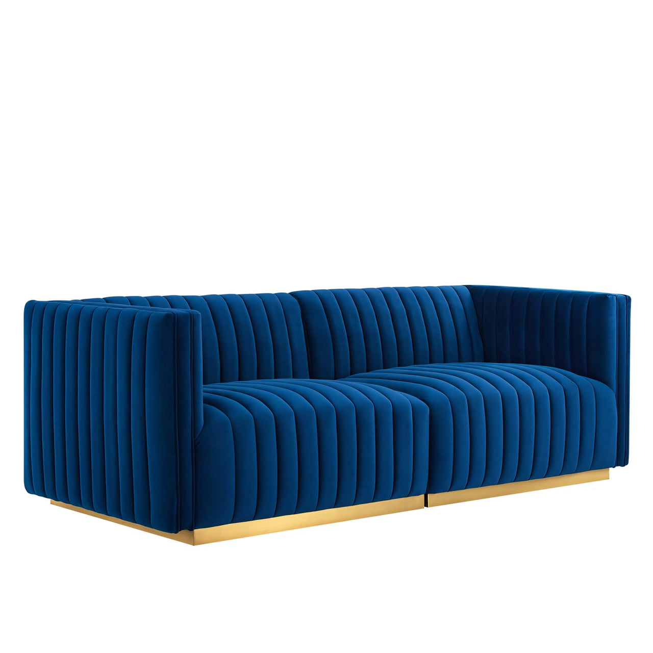 Evoke Velvet Loveseat Sectional, Gold & Navy