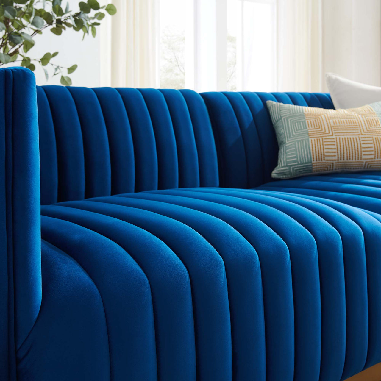 Evoke Velvet Loveseat Sectional, Gold & Navy