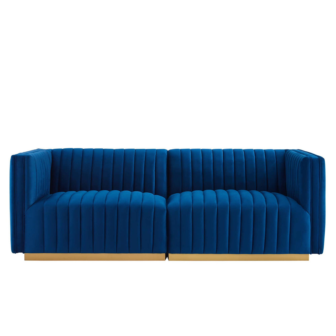 Evoke Velvet Loveseat Sectional, Gold & Navy