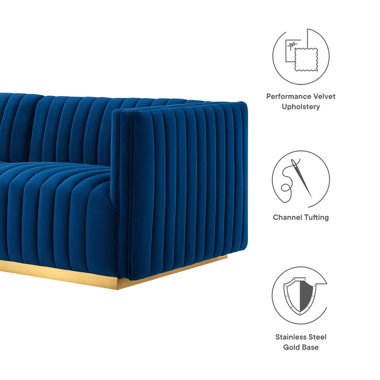 Evoke Velvet Loveseat Sectional, Gold & Navy