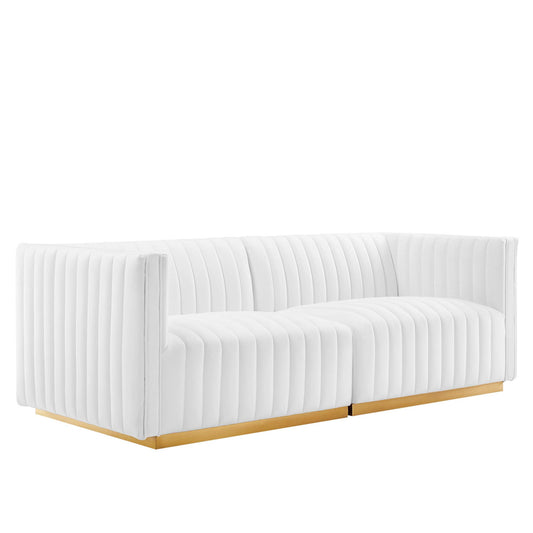 Evoke Velvet Loveseat Sectional, Gold & White