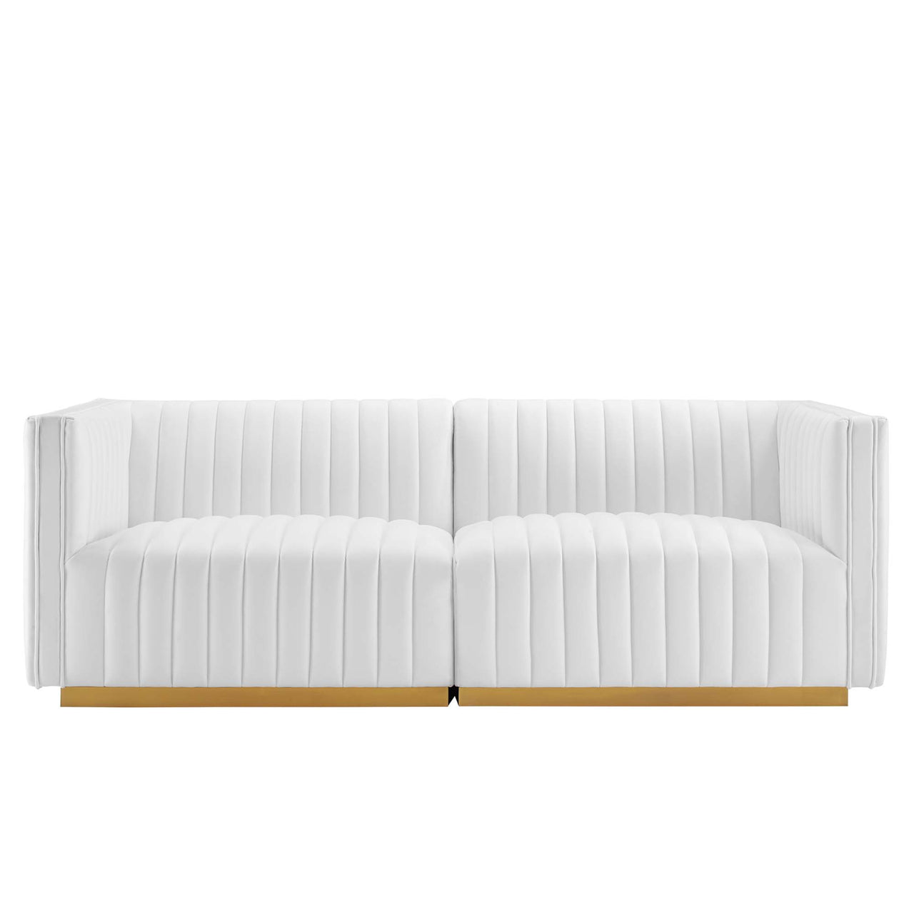 Evoke Velvet Loveseat Sectional, Gold & White