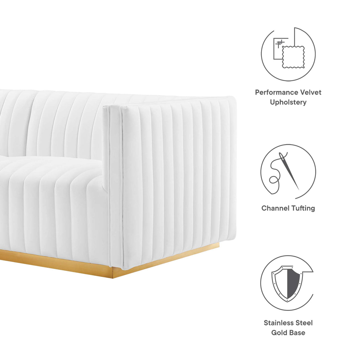 Evoke Velvet Loveseat Sectional, Gold & White