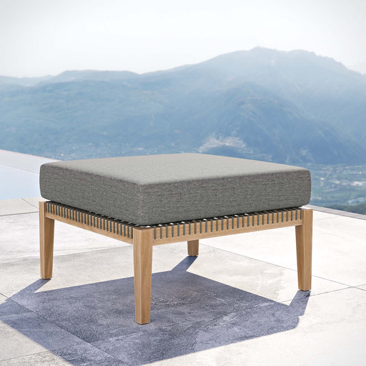 Brightmoor Alfresco Ottoman | Outdoor Modular Sectional Component, Gray & Natural Wood