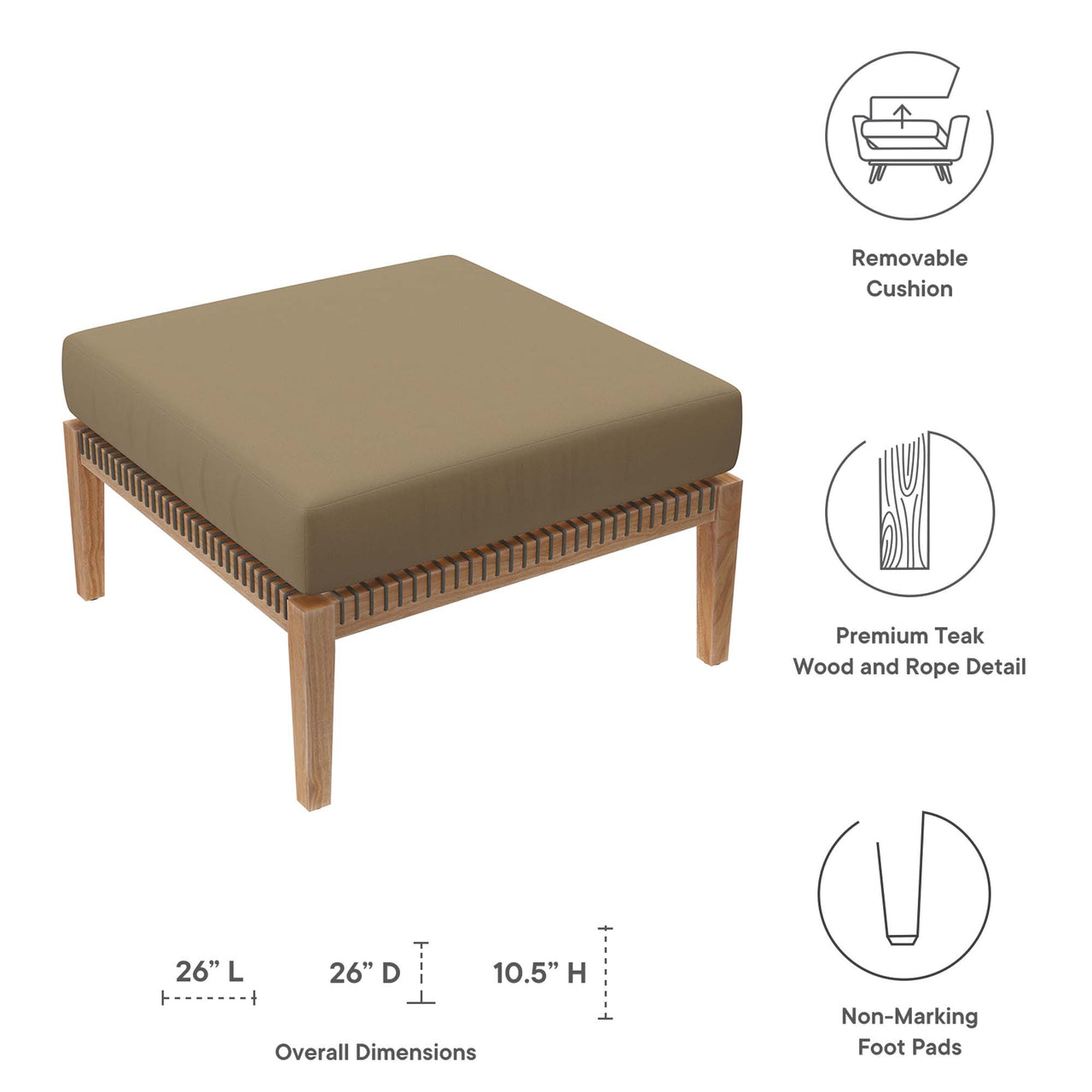Brightmoor Alfresco Ottoman | Outdoor Modular Sectional Component, Gray & Light Brown