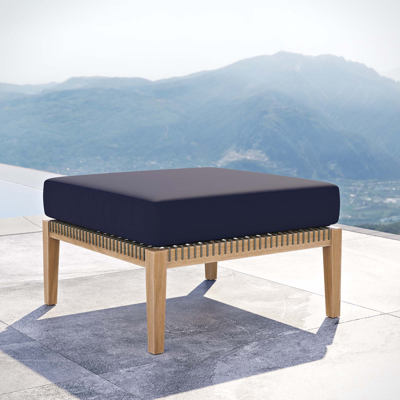 Brightmoor Alfresco Ottoman | Outdoor Modular Sectional Component, Gray & Navy