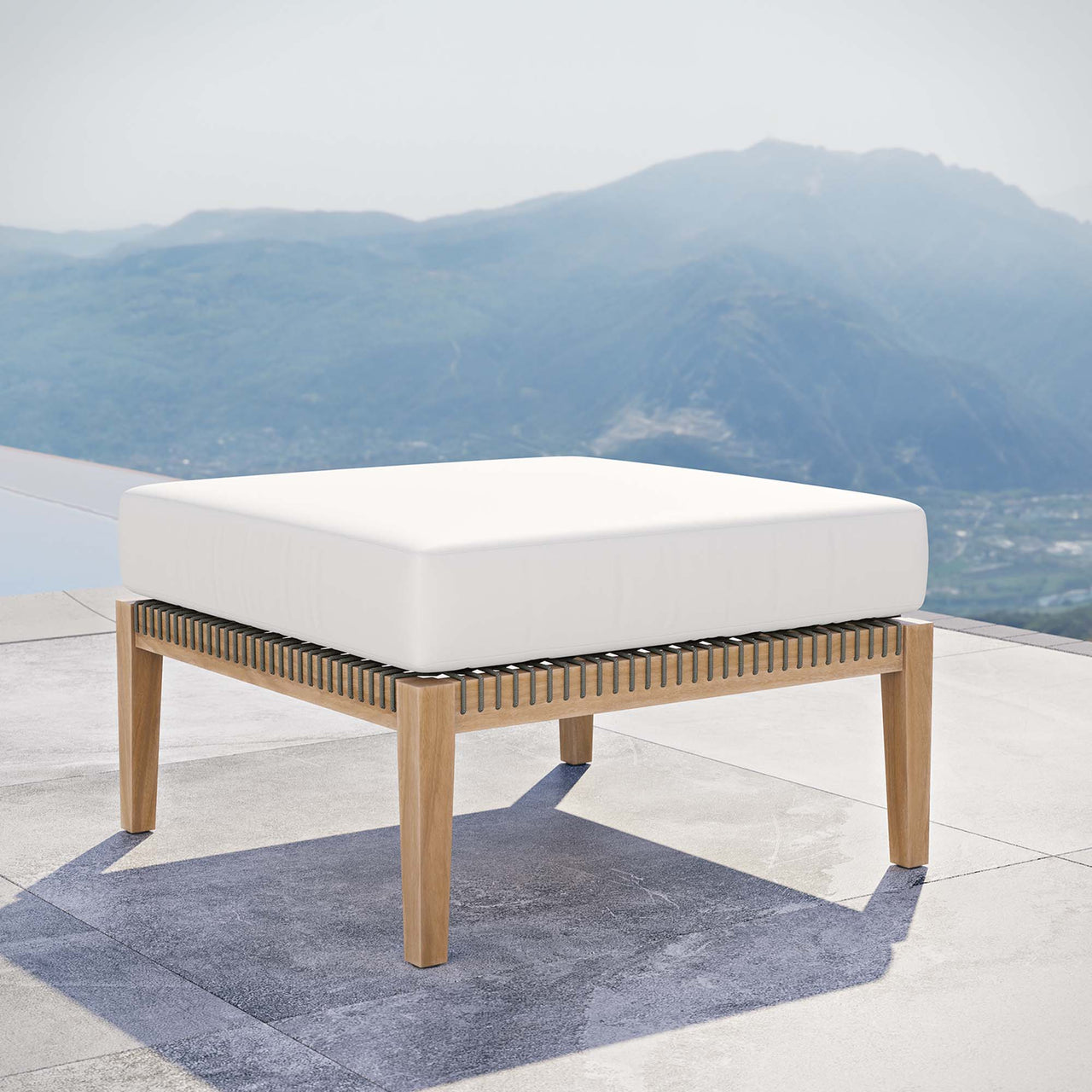 Brightmoor Alfresco Ottoman | Outdoor Modular Sectional Component, Gray & White