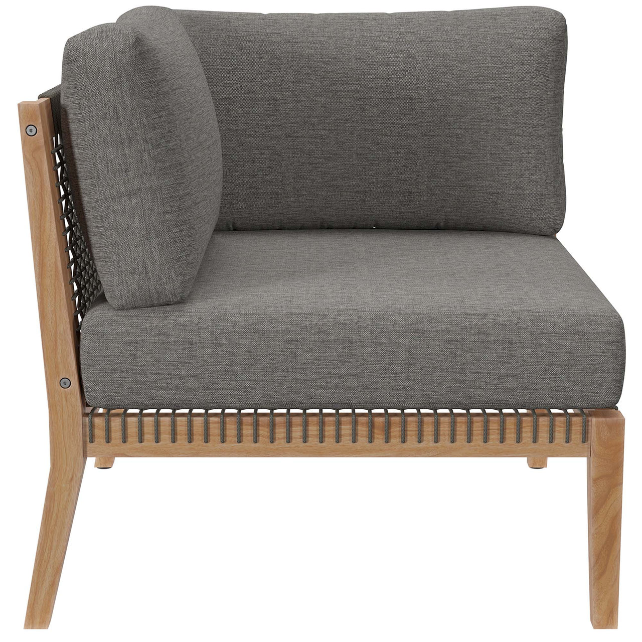 Brightmoor Alfresco Corner Chair | Outdoor Modular Sectional Component, Gray & Natural Wood