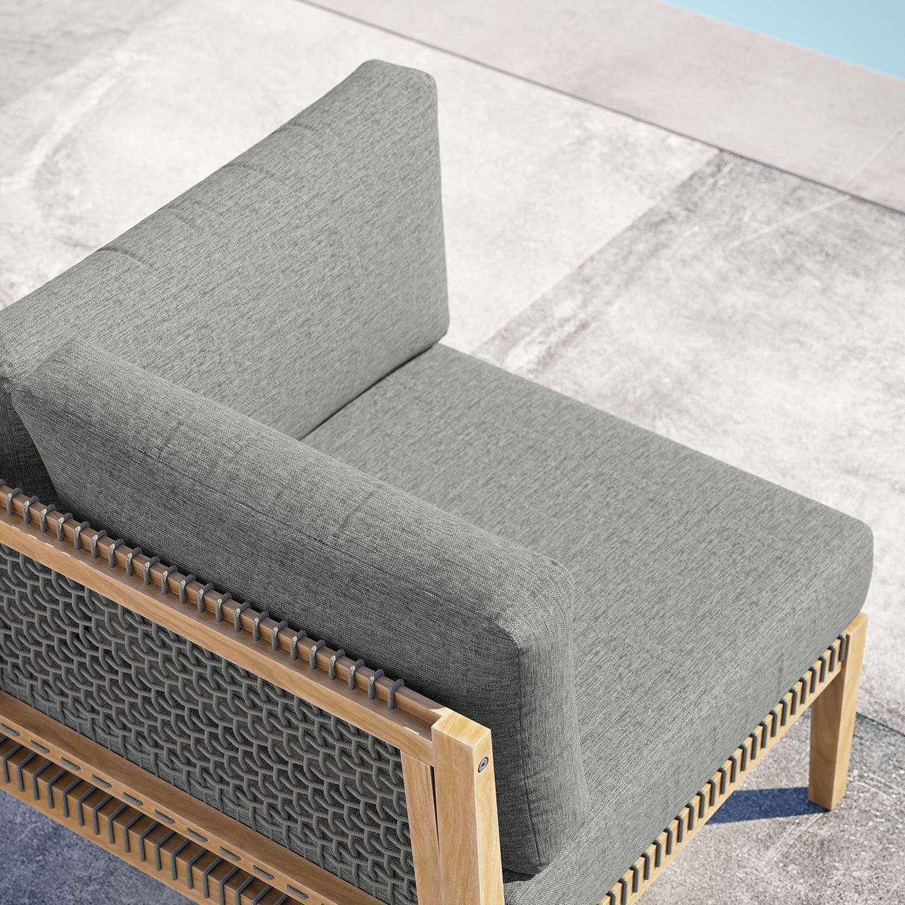Brightmoor Alfresco Corner Chair | Outdoor Modular Sectional Component, Gray & Natural Wood
