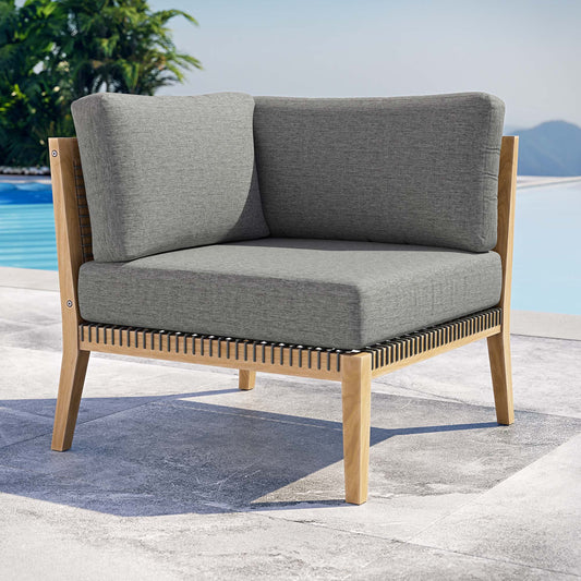 Brightmoor Alfresco Corner Chair | Outdoor Modular Sectional Component, Gray & Natural Wood