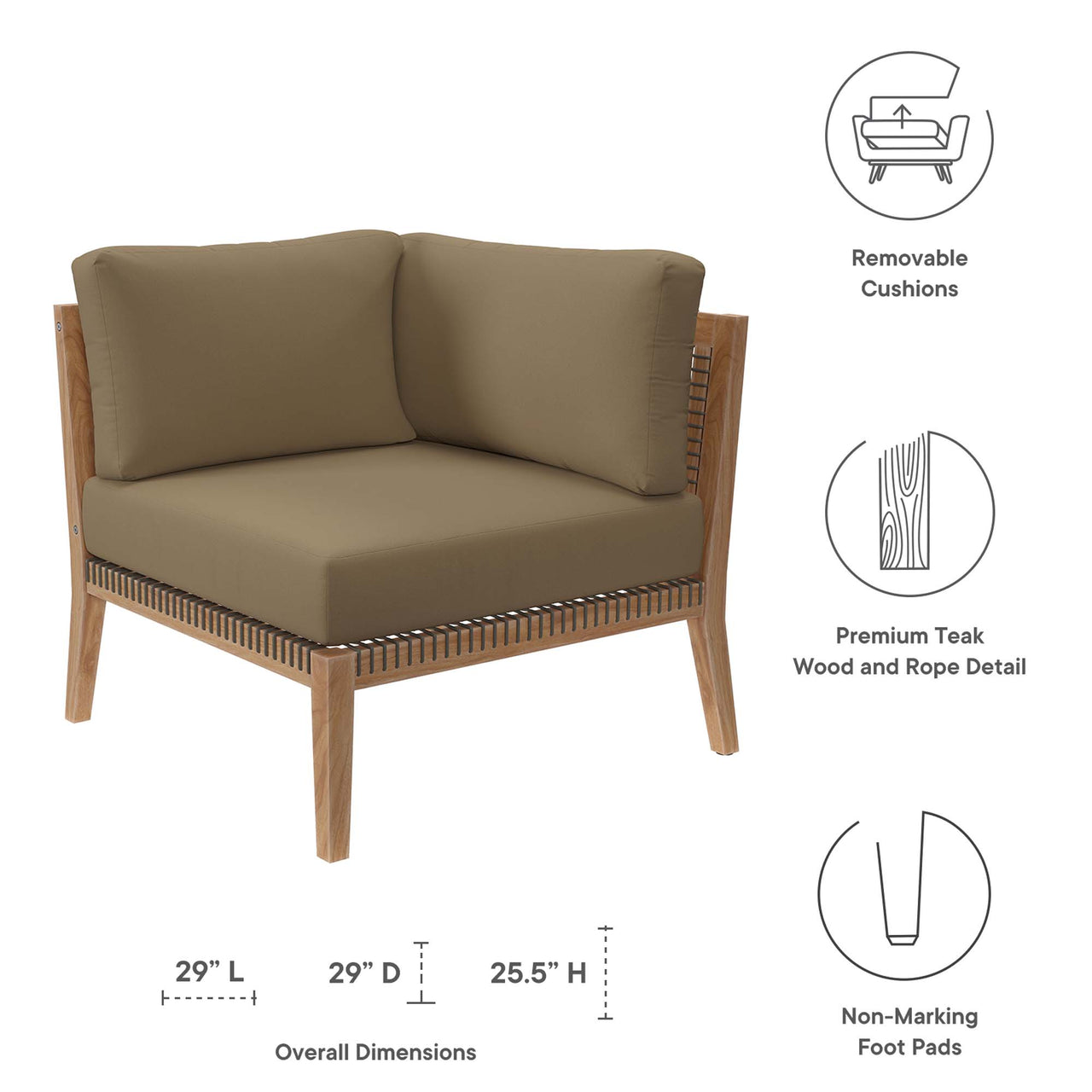 Brightmoor Alfresco Corner Chair | Outdoor Modular Sectional Component, Gray & Light Brown