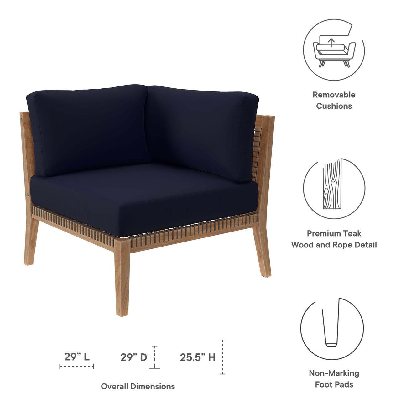 Brightmoor Alfresco Corner Chair | Outdoor Modular Sectional Component, Gray & Navy