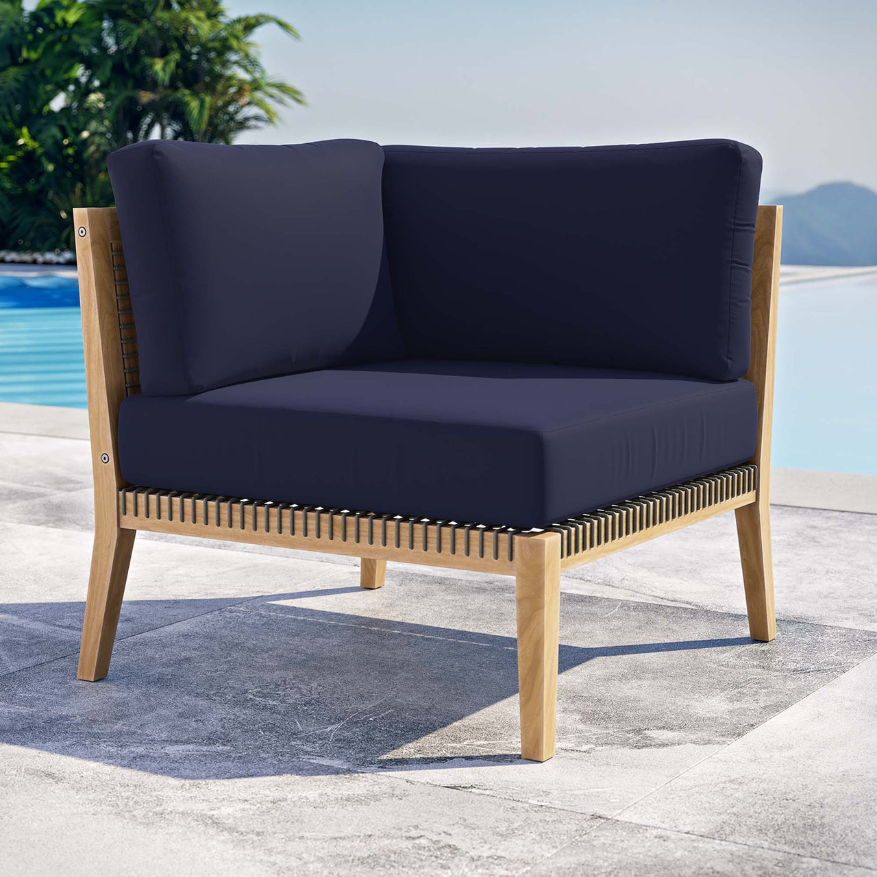 Brightmoor Alfresco Corner Chair | Outdoor Modular Sectional Component, Gray & Navy