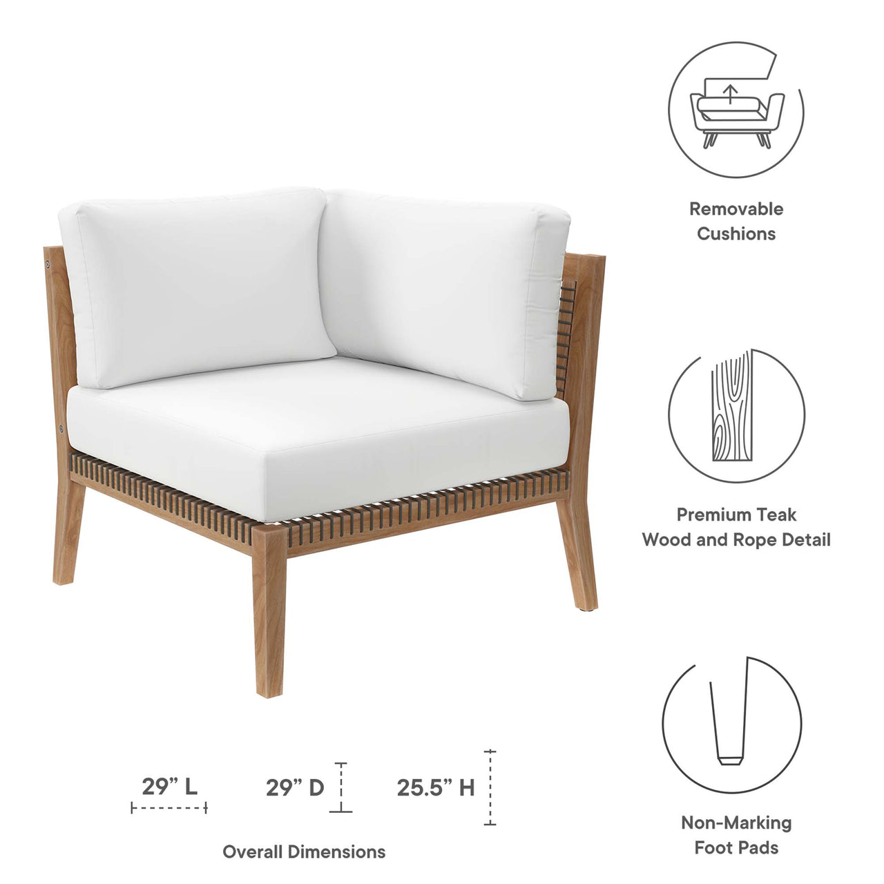 Brightmoor Alfresco Corner Chair | Outdoor Modular Sectional Component, Gray & White