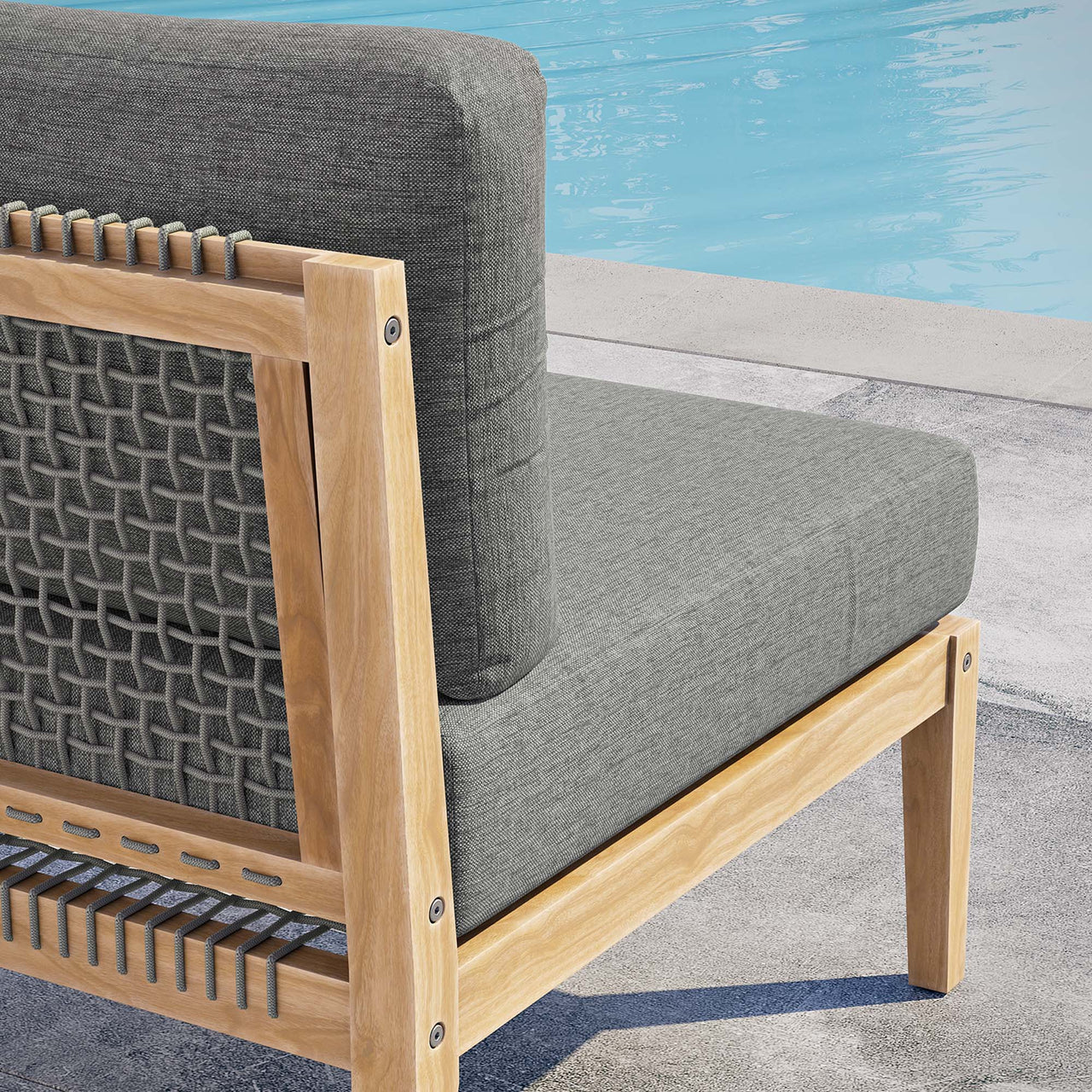 Brightmoor Alfresco Armless Chair | Outdoor Modular Sectional Component, Gray & Natural Wood