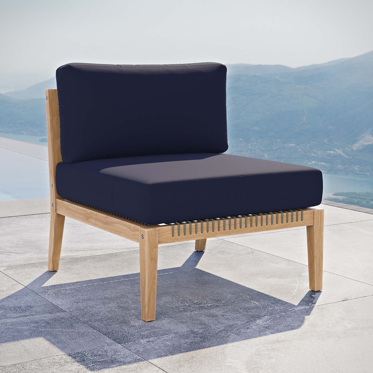Brightmoor Alfresco Armless Chair | Outdoor Modular Sectional Component, Gray & Navy