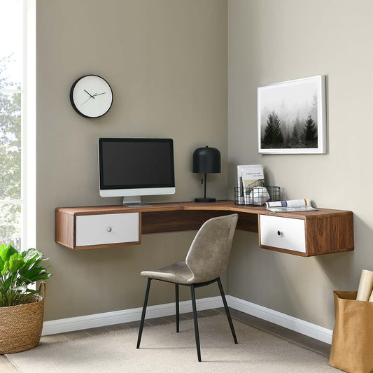Erisen Floating Corner Desk, Large, Walnut & White