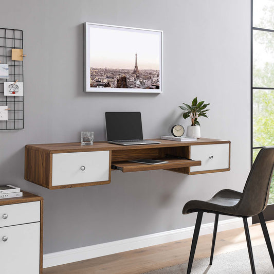 Erisen Floating Desk, Walnut & White