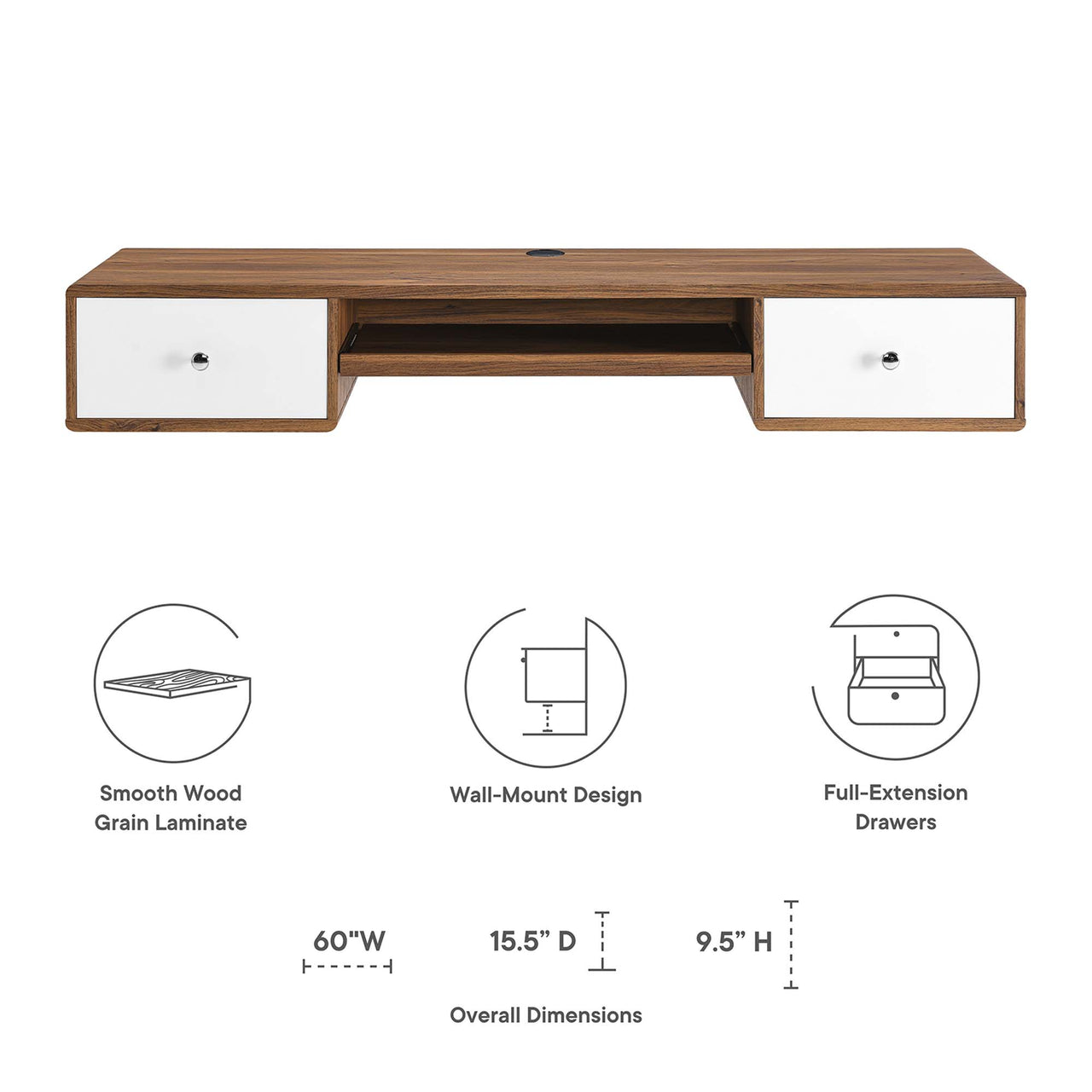 Erisen Floating Desk, Walnut & White