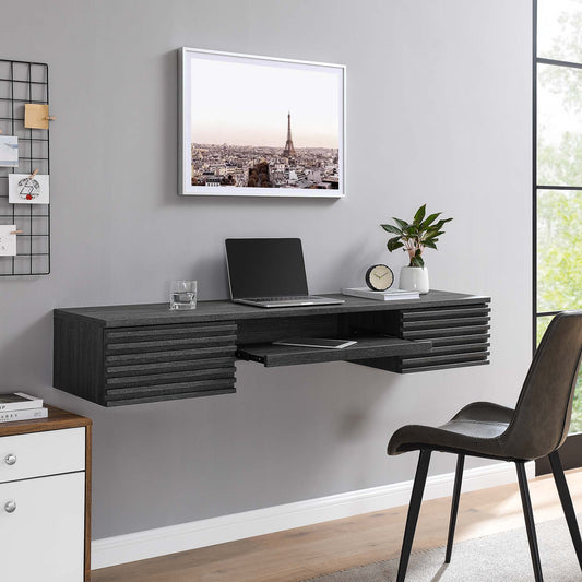 Ventra Wall Mount Wood Office Desk, Charcoal
