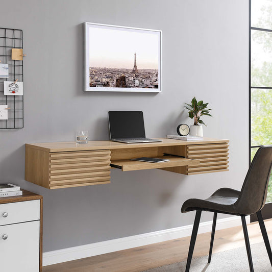 Ventra Wall Mount Wood Office Desk, Oak