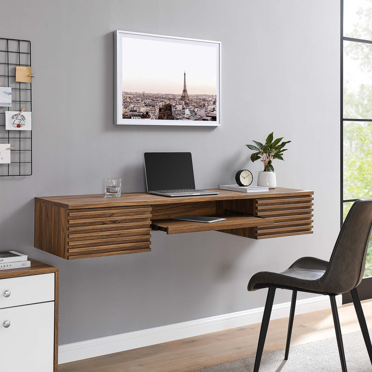 Ventra Wall Mount Wood Office Desk, Walnut