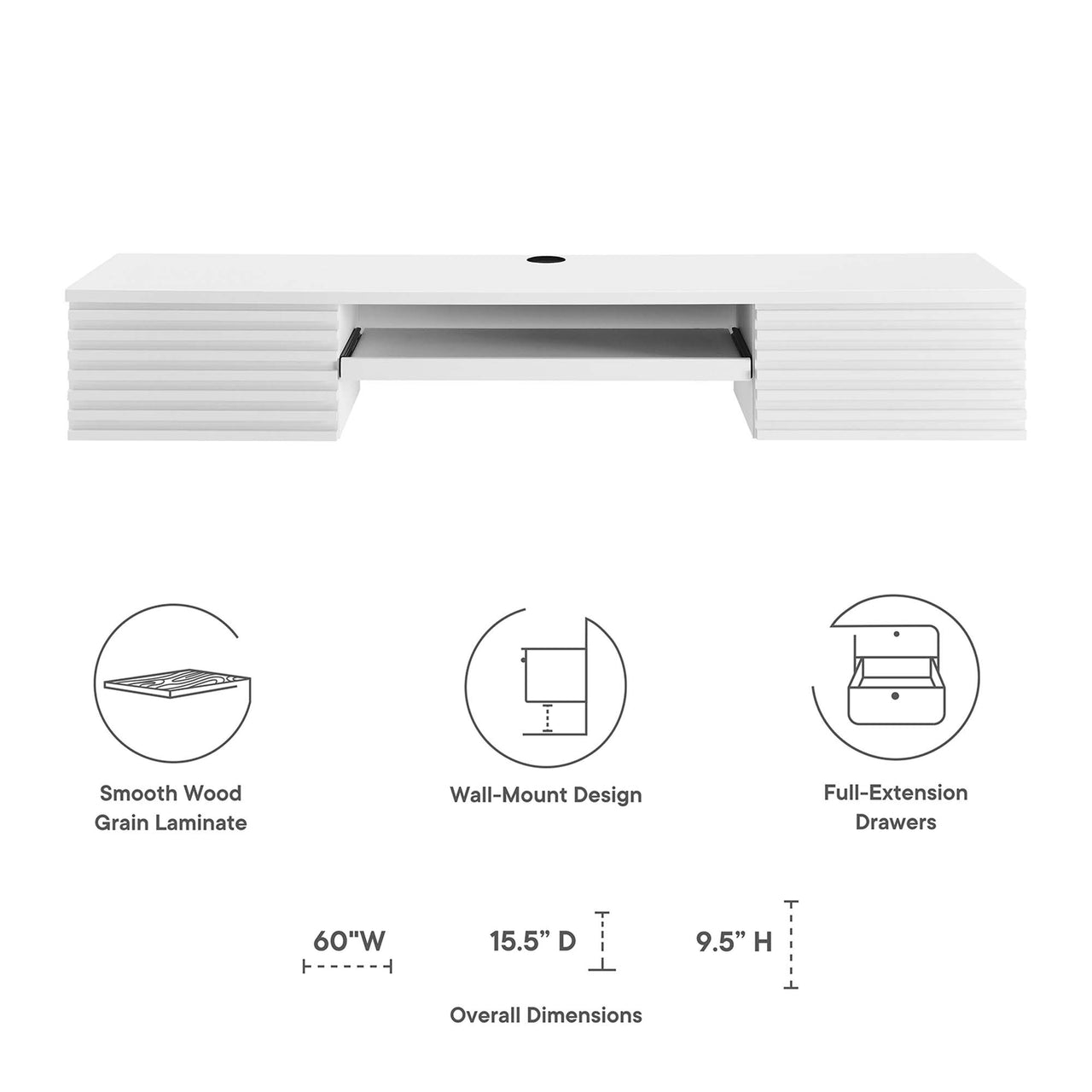 Ventra Wall Mount Wood Office Desk, White