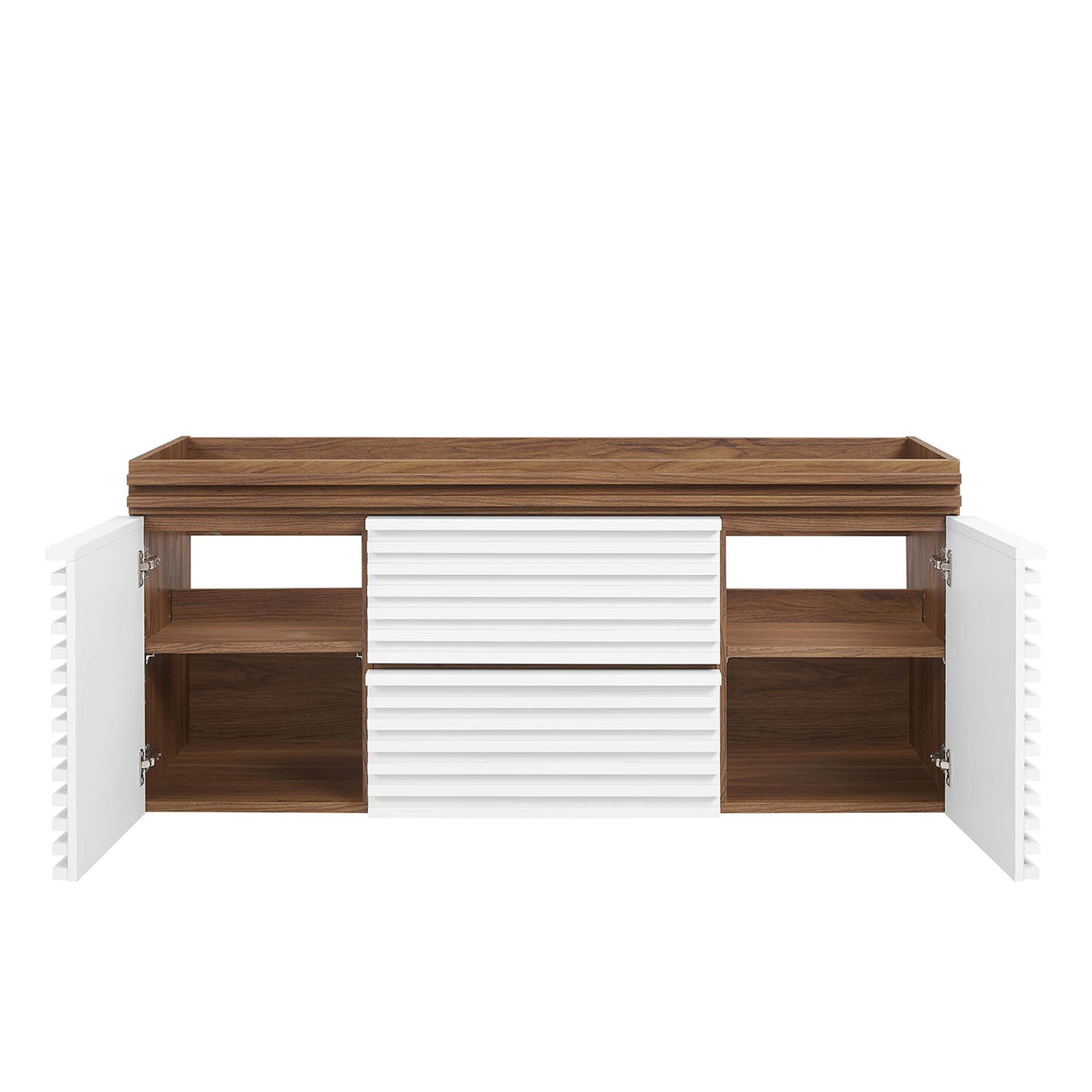 Ventra Vanity Base with Storage (Single Sink Compatible), Extra Large, White & Walnut