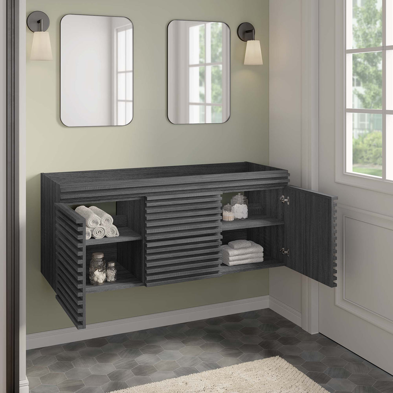 Ventra Vanity Base with Storage (Double Sink Compatible), Extra Large, Charcoal