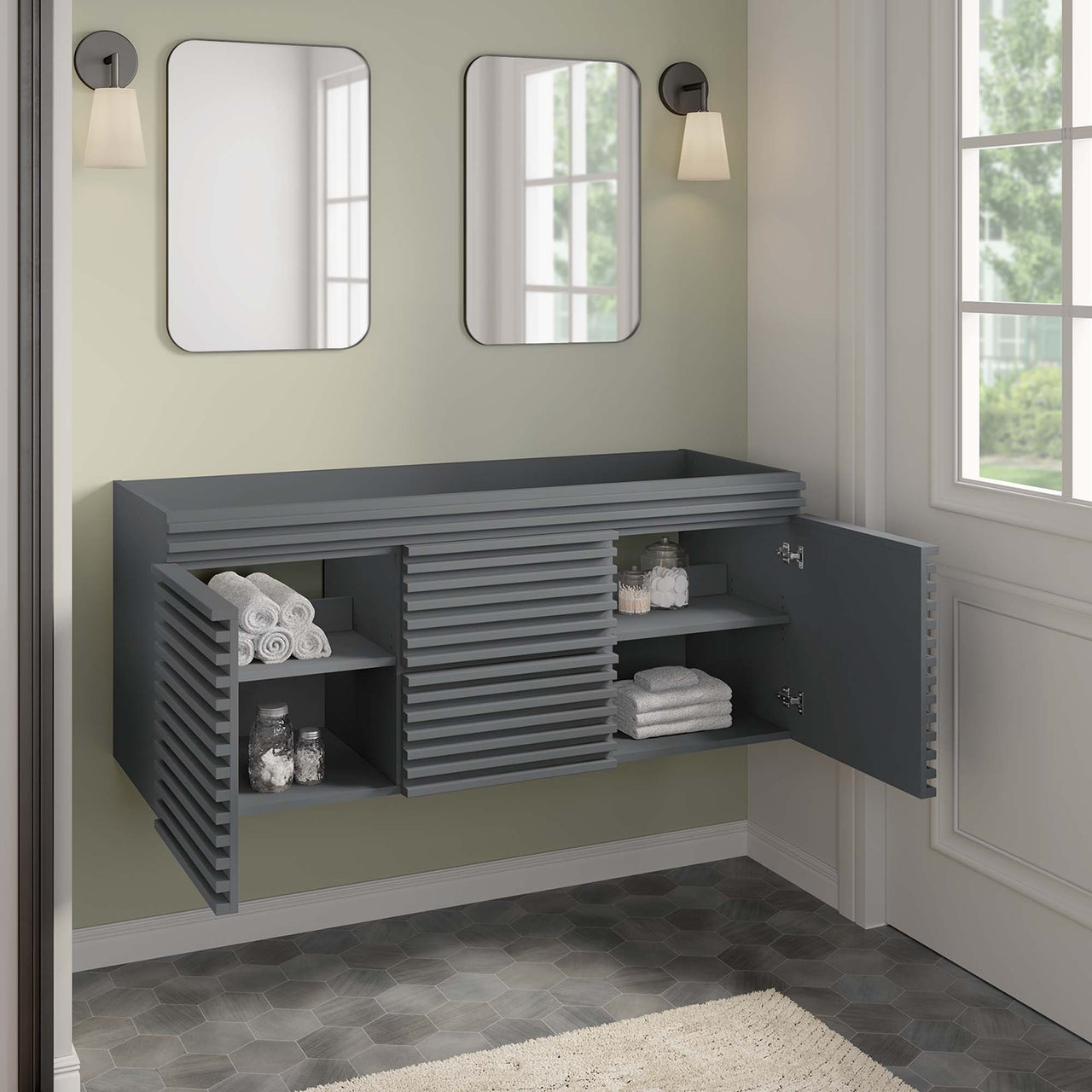 Ventra Vanity Base with Storage (Double Sink Compatible), Extra Large, Gray