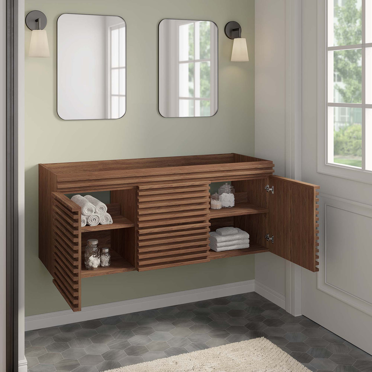 Ventra Vanity Base with Storage (Double Sink Compatible), Extra Large, Walnut
