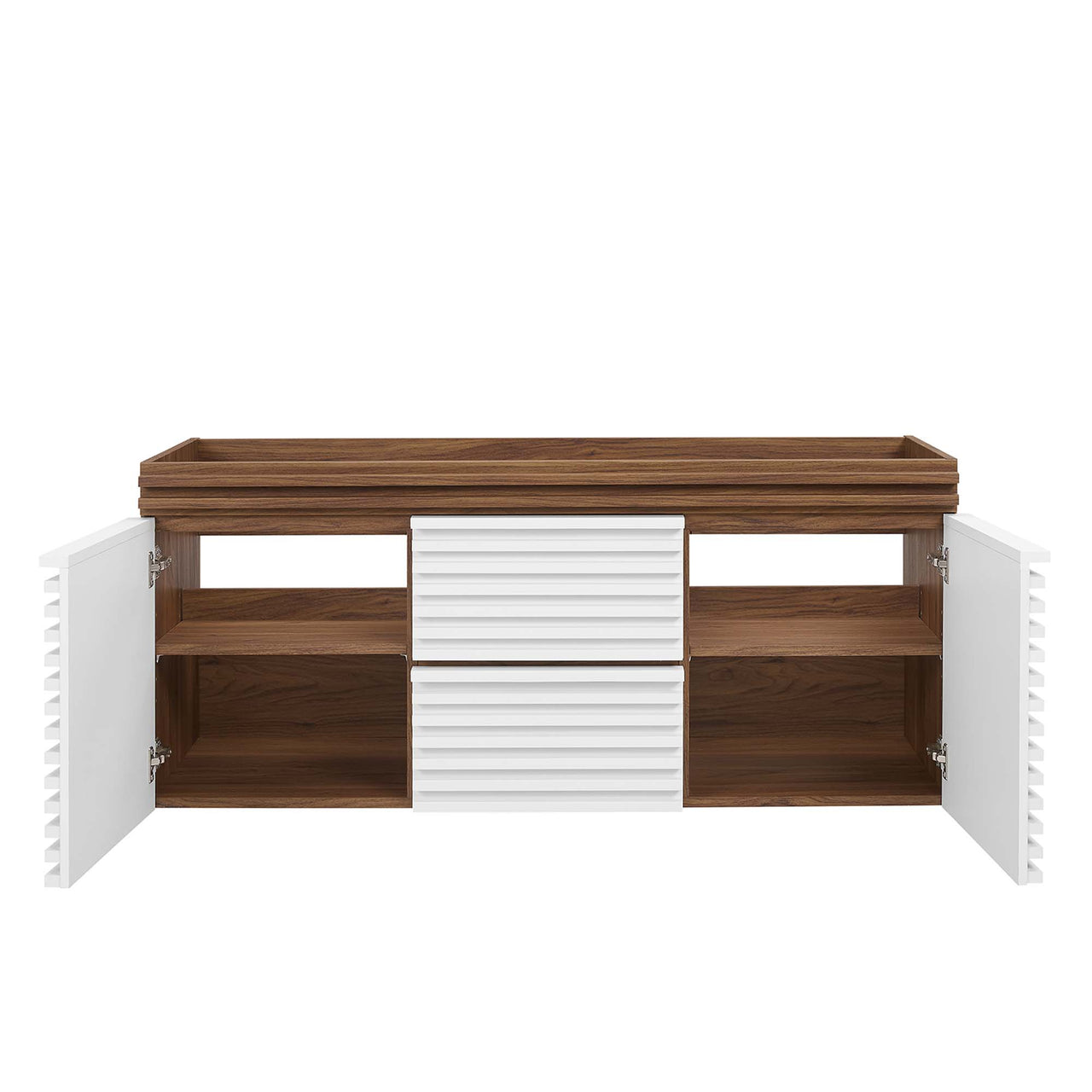 Ventra Vanity Base with Storage (Double Sink Compatible), Extra Large, White & Walnut