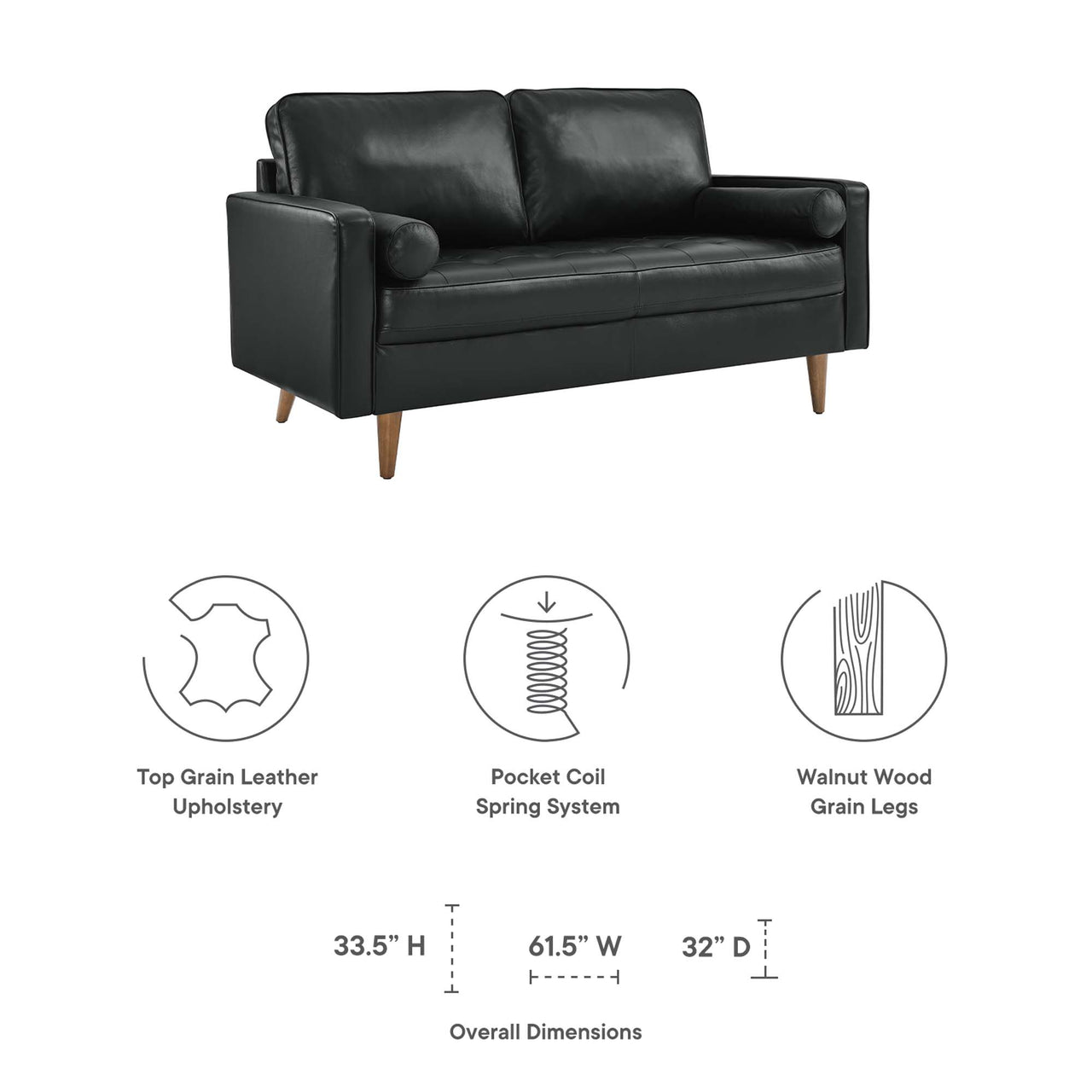 Bravien Leather Loveseat, Black