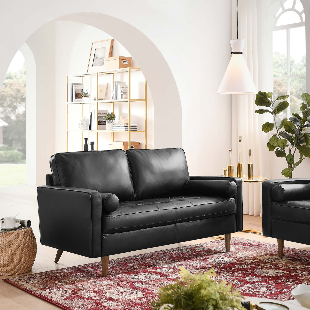 Bravien Leather Loveseat, Black