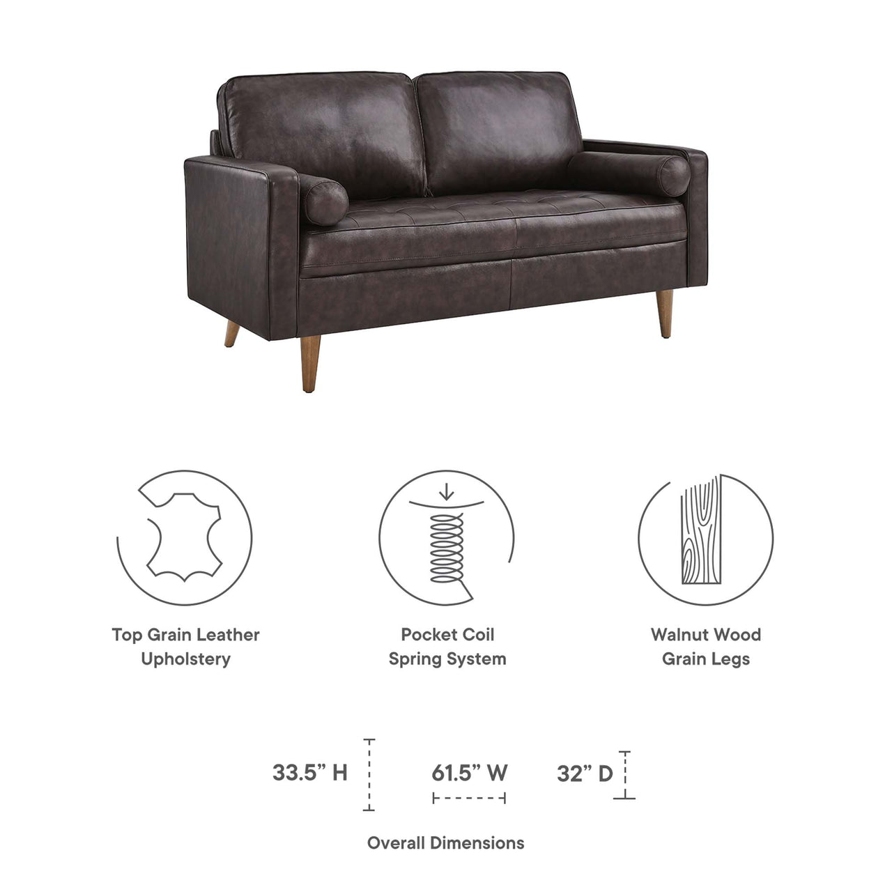 Bravien Leather Loveseat, Brown