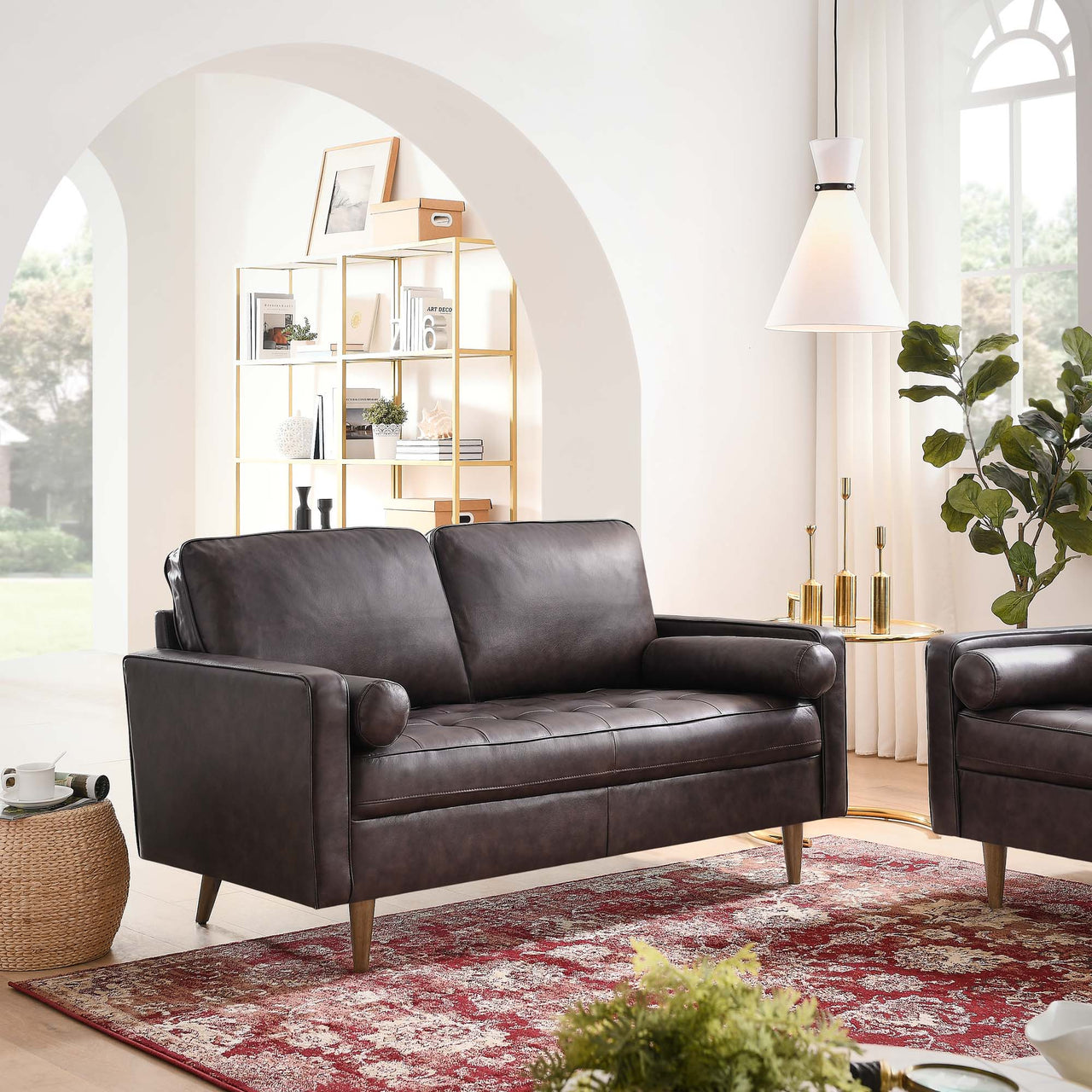 Bravien Leather Loveseat, Brown