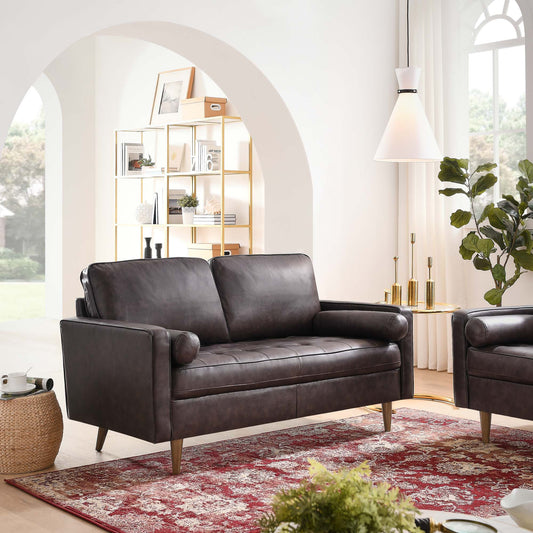 Bravien Leather Loveseat, Brown