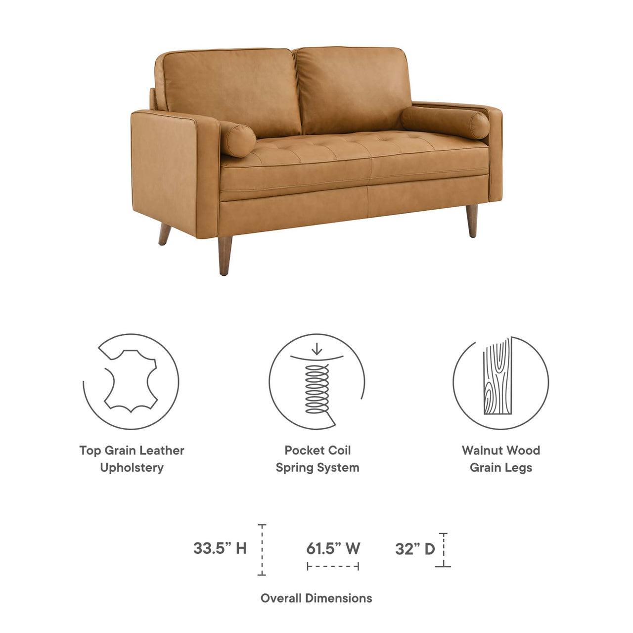 Bravien Leather Loveseat, Tan