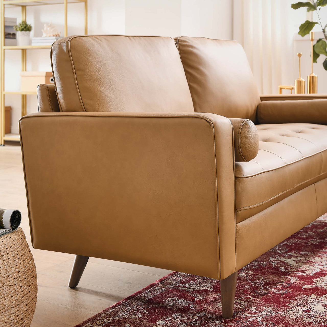 Bravien Leather Loveseat, Tan