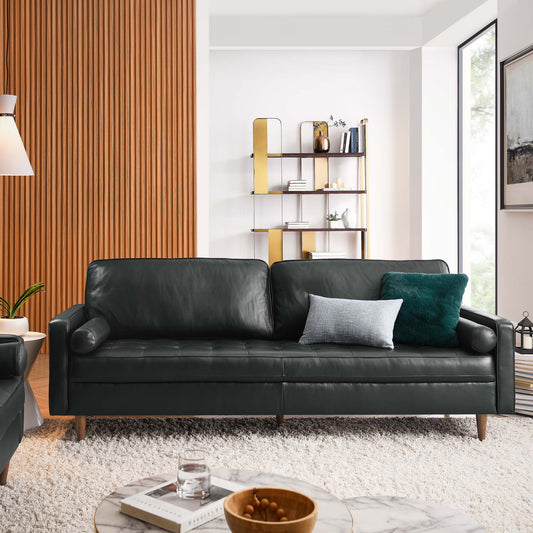 Bravien Extra Wide Leather Sofa, Black