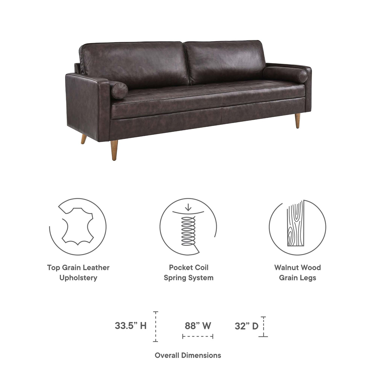 Bravien Extra Wide Leather Sofa, Brown