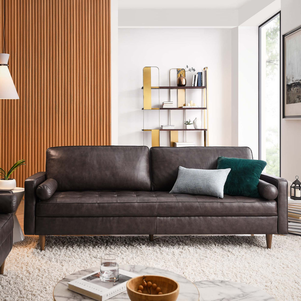 Bravien Extra Wide Leather Sofa, Brown