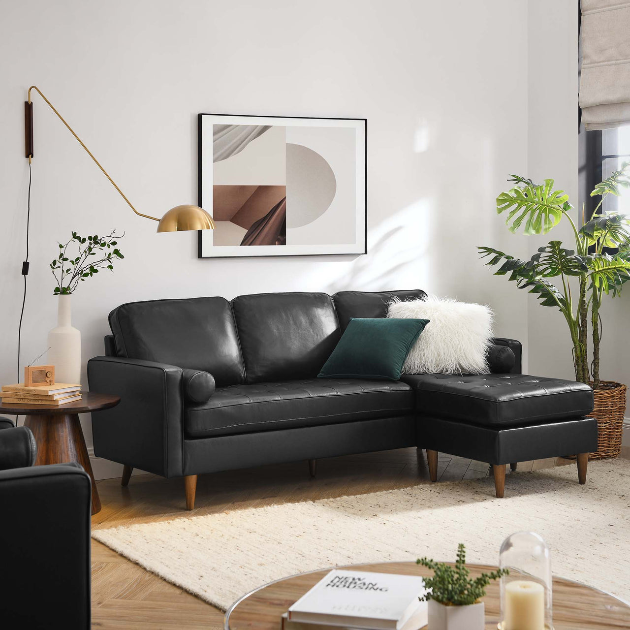 Bravien Leather Sectional, Black