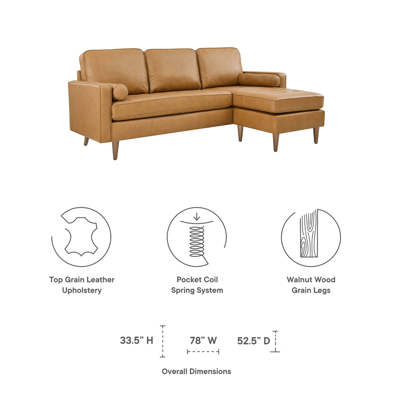 Bravien Leather Sectional, Tan