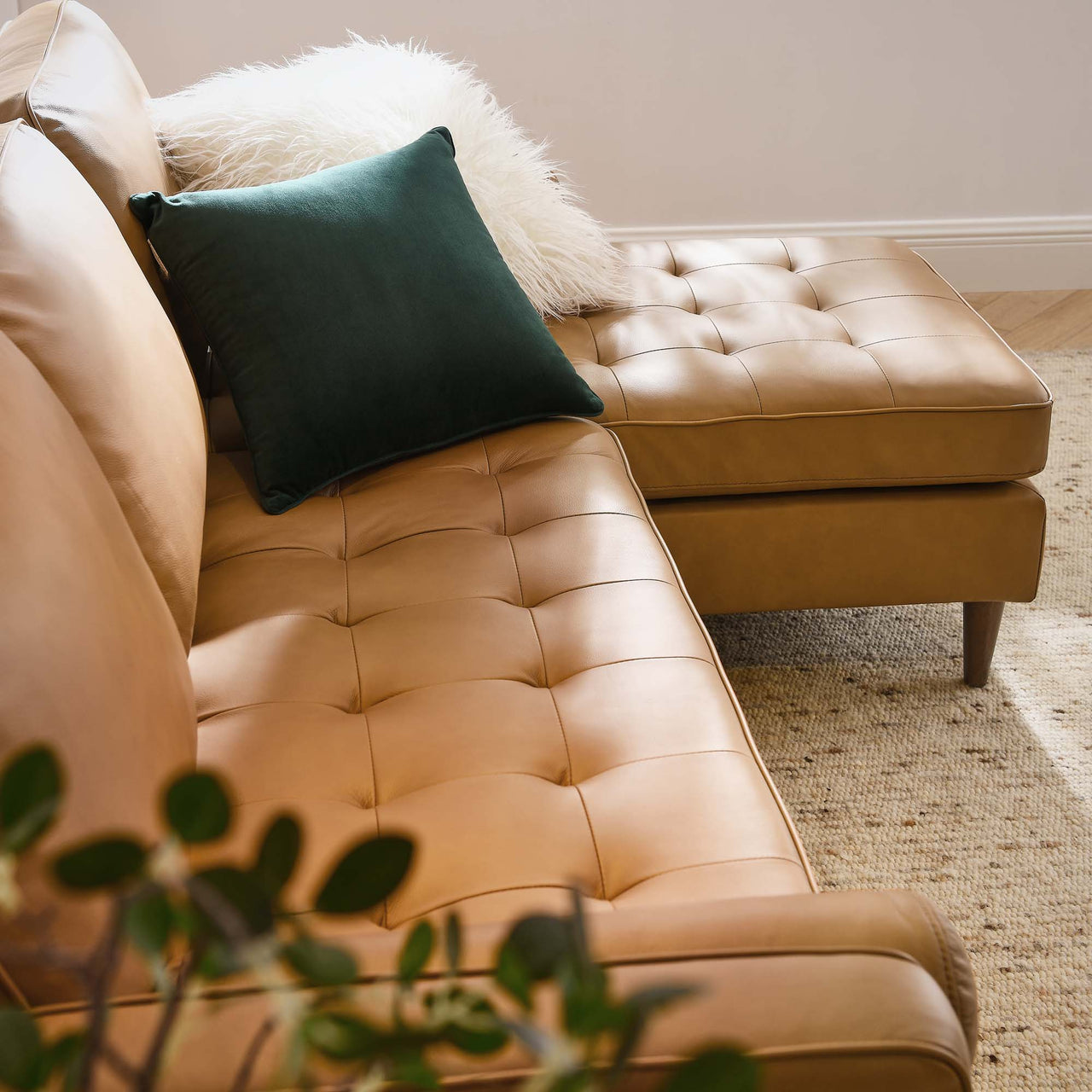 Bravien Leather Sectional, Tan
