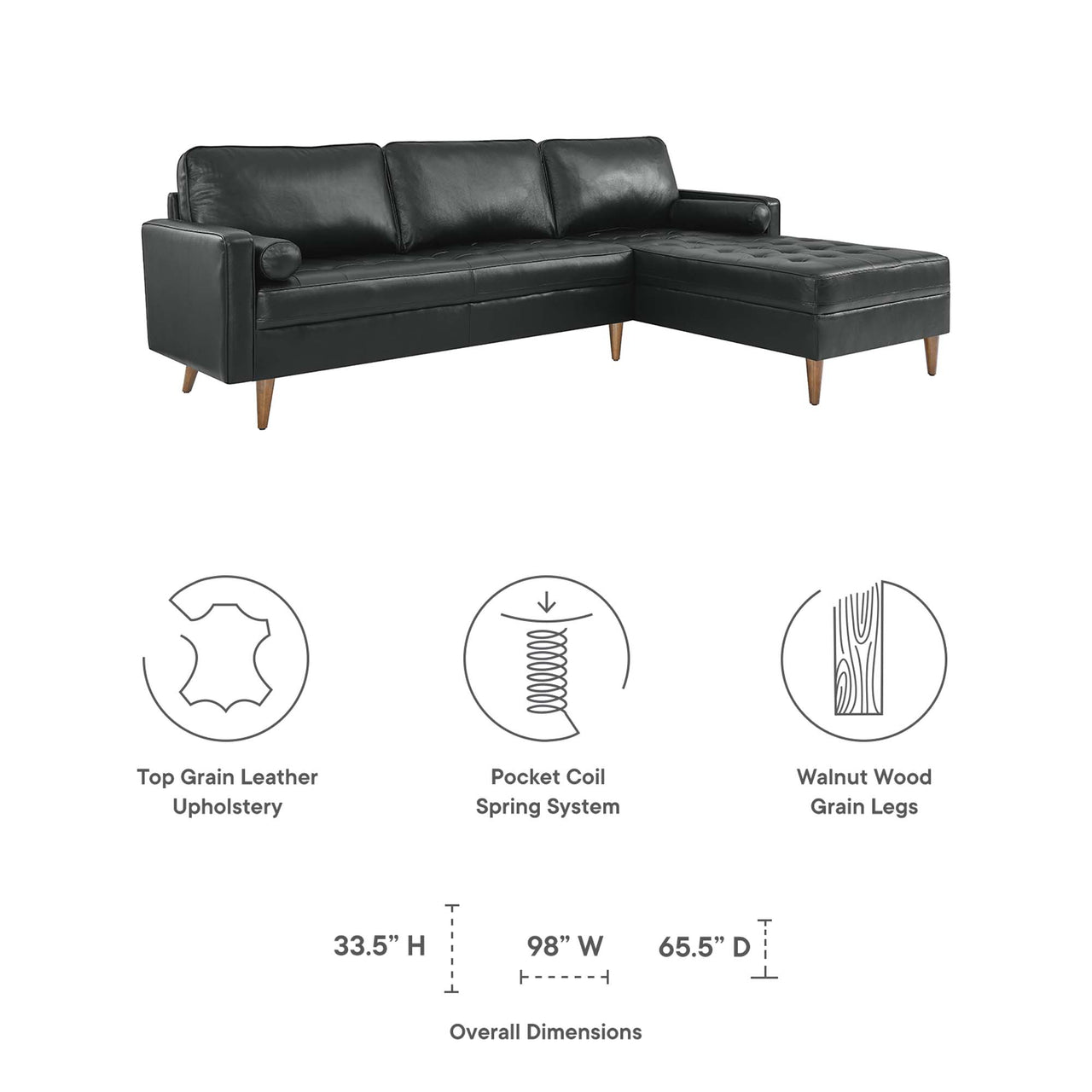 Bravien Extra Wide Leather Sectional, Black