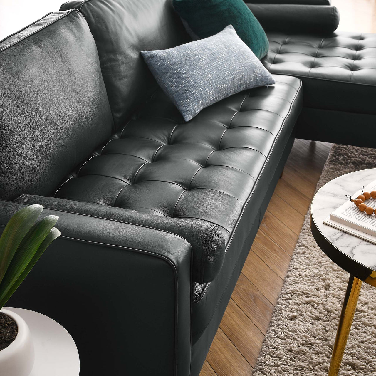 Bravien Extra Wide Leather Sectional, Black